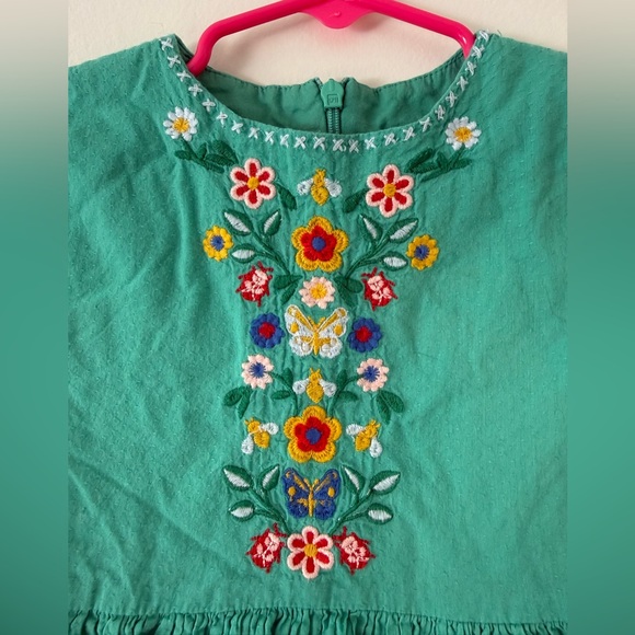 Mini Boden Toddler Girls Teal Green Floral Embroidered Cotton Dress 3T/4T Spring - Picture 3 of 13